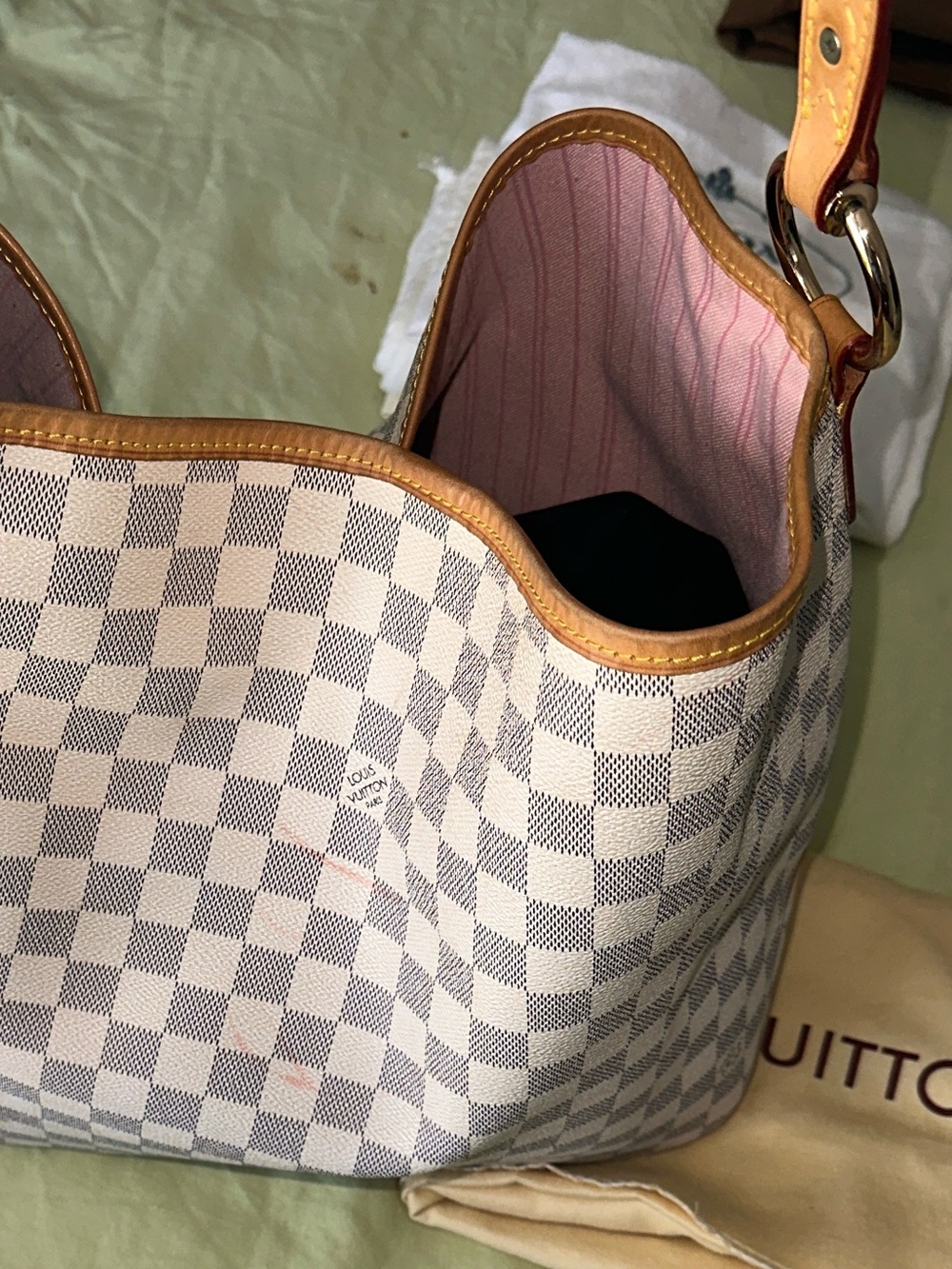 Louis Vuitton Damier Azur Canvas Shoulder Bag with Tan Trim - Picture 7 of 12